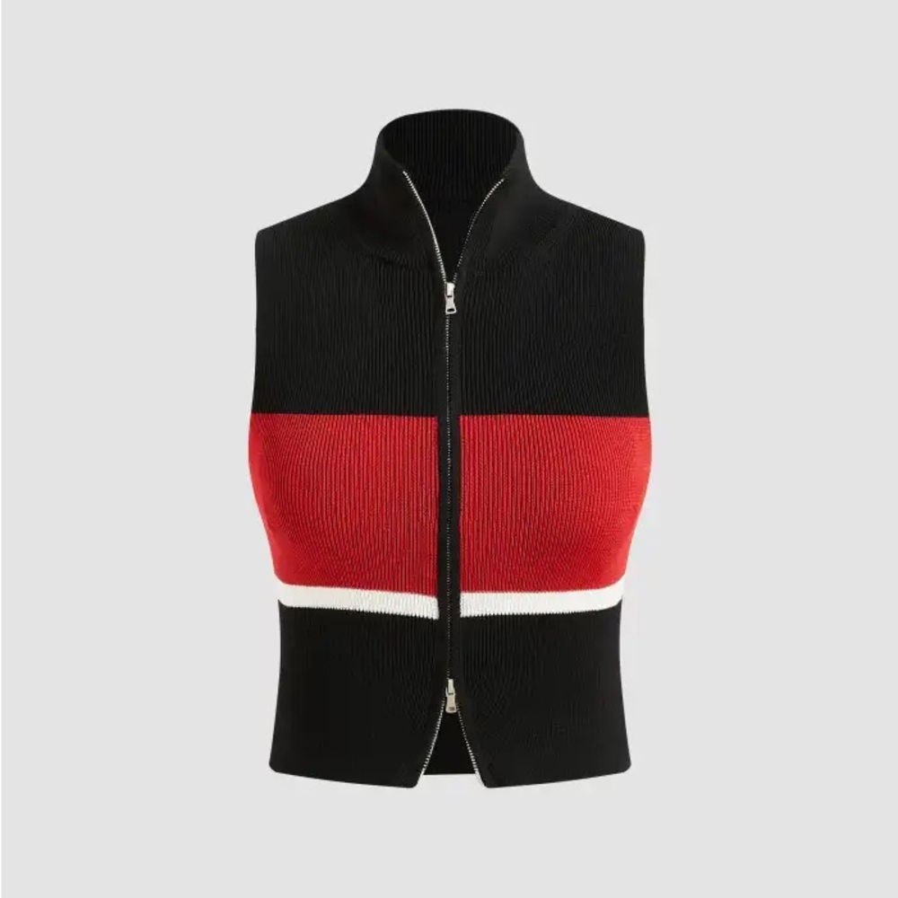 Cider Black and Red Zip-Up Tank Top